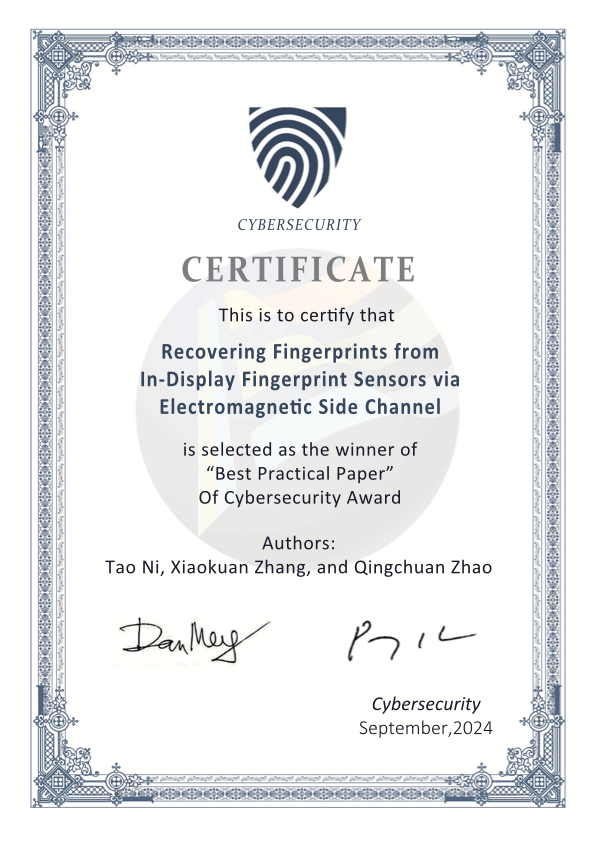 Springer Cybersecurity Best Practical Paper Award
